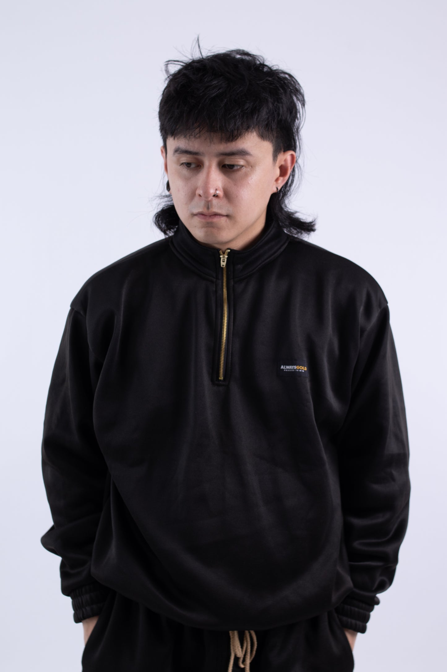 Half zipper High Collar Sweatshirt Longsleeve Sweater on BLACK