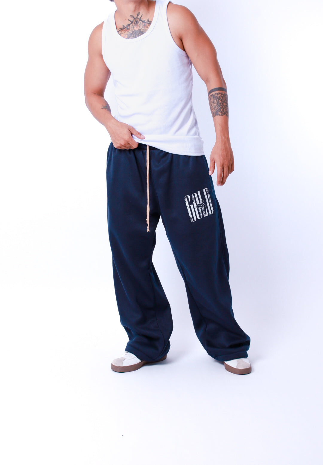 Wide Leg Pants Gold Never Fades Track suit on NAVY BLUE