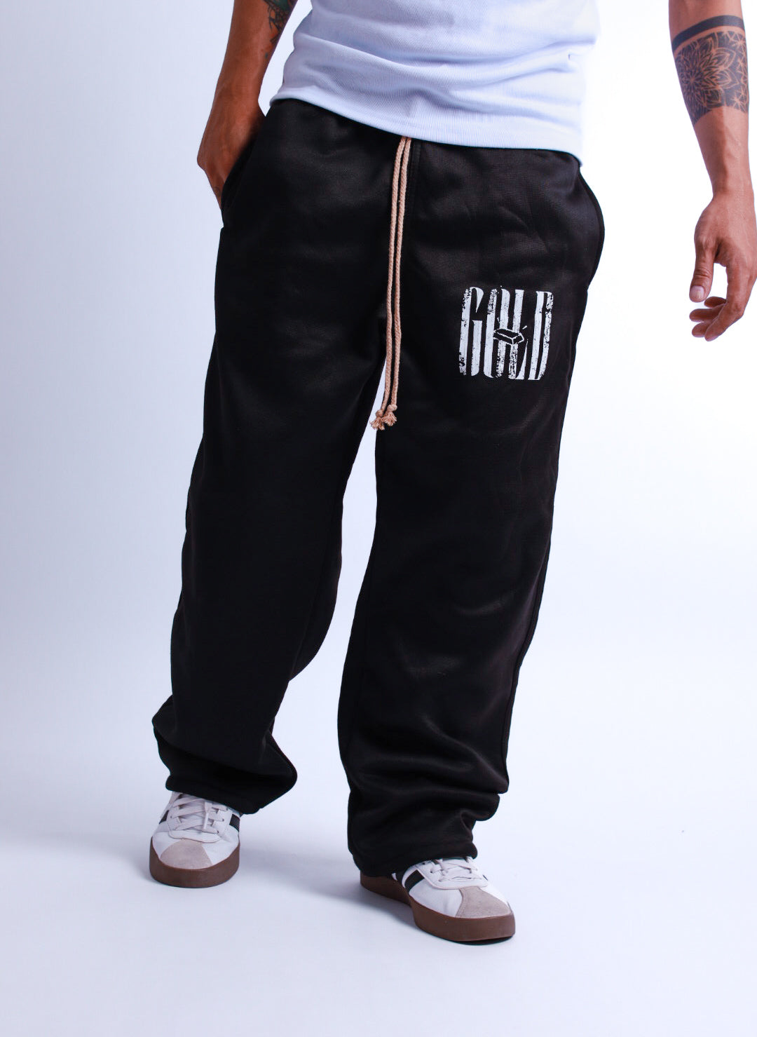 Wide Leg Pants Gold Never Fades on BLACK