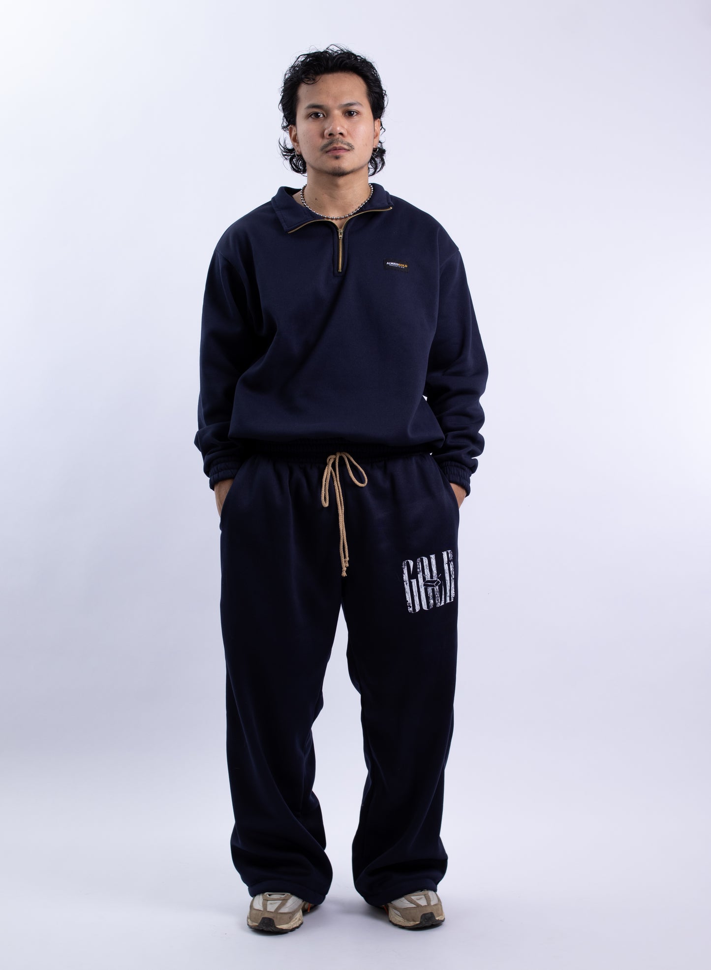 Half zipper High Collar Sweatshirt Longsleeve Sweater on NAVY BLUE