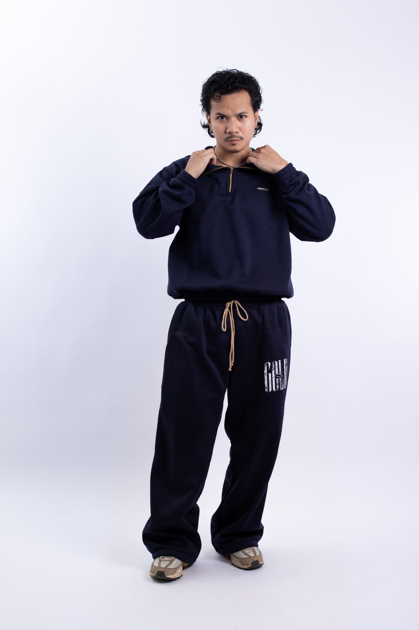 Half zipper High Collar Sweatshirt Longsleeve Sweater on NAVY BLUE