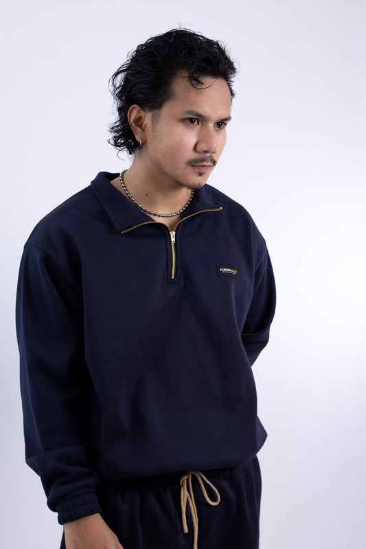 Half zipper High Collar Sweatshirt Longsleeve Sweater on NAVY BLUE