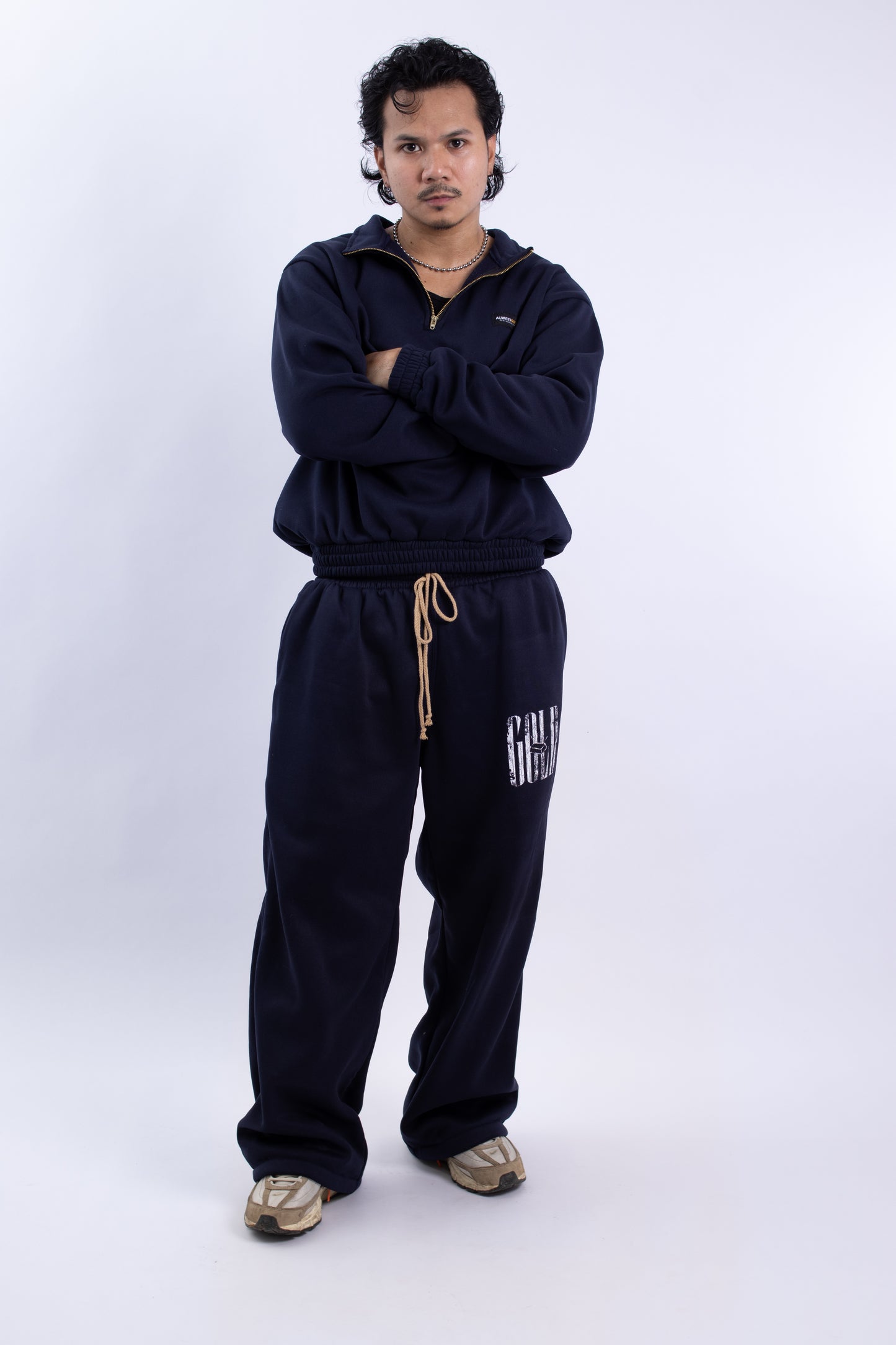 Half zipper High Collar Sweatshirt Longsleeve Sweater on NAVY BLUE