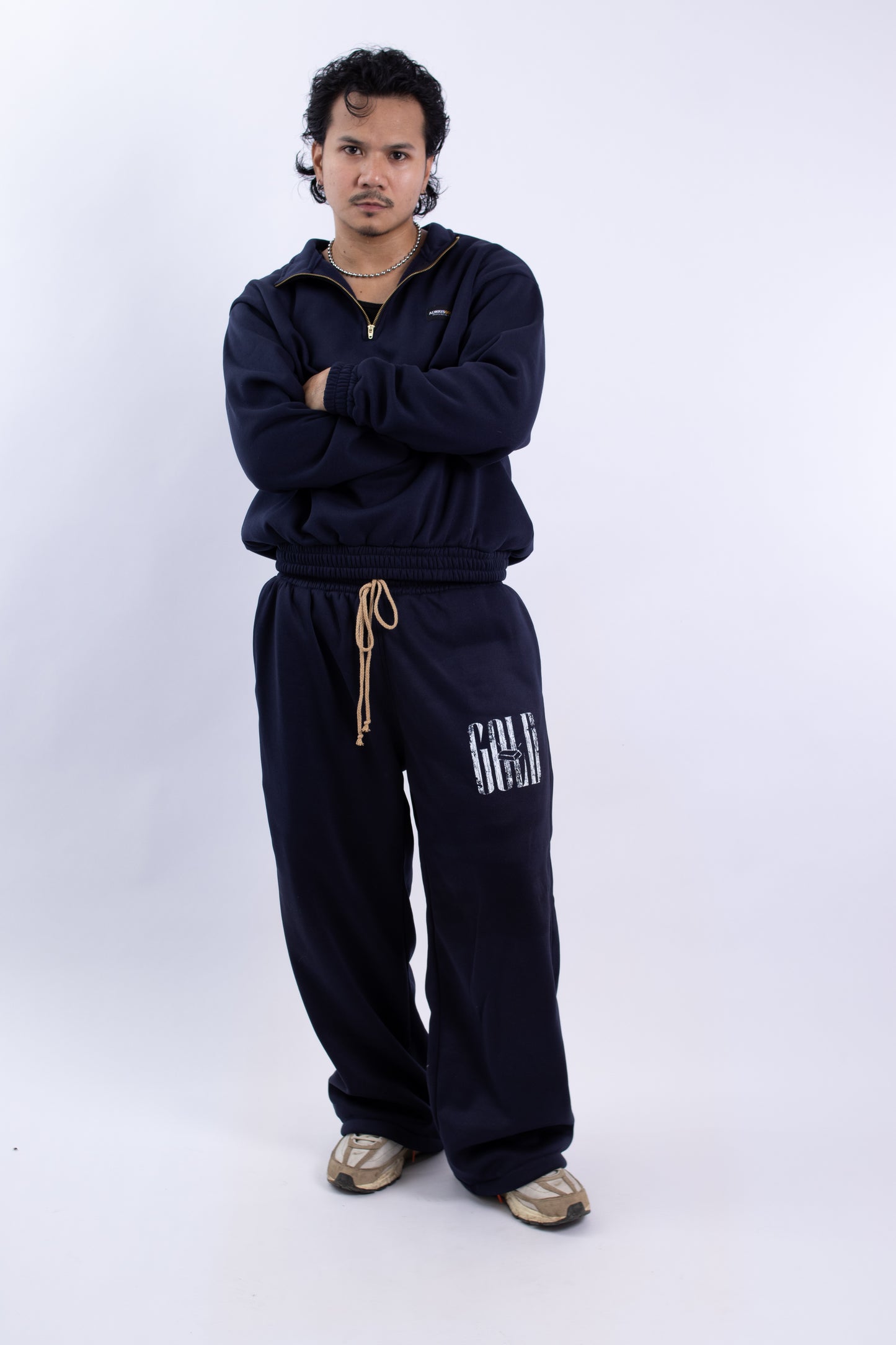 Half zipper High Collar Sweatshirt Longsleeve Sweater on NAVY BLUE