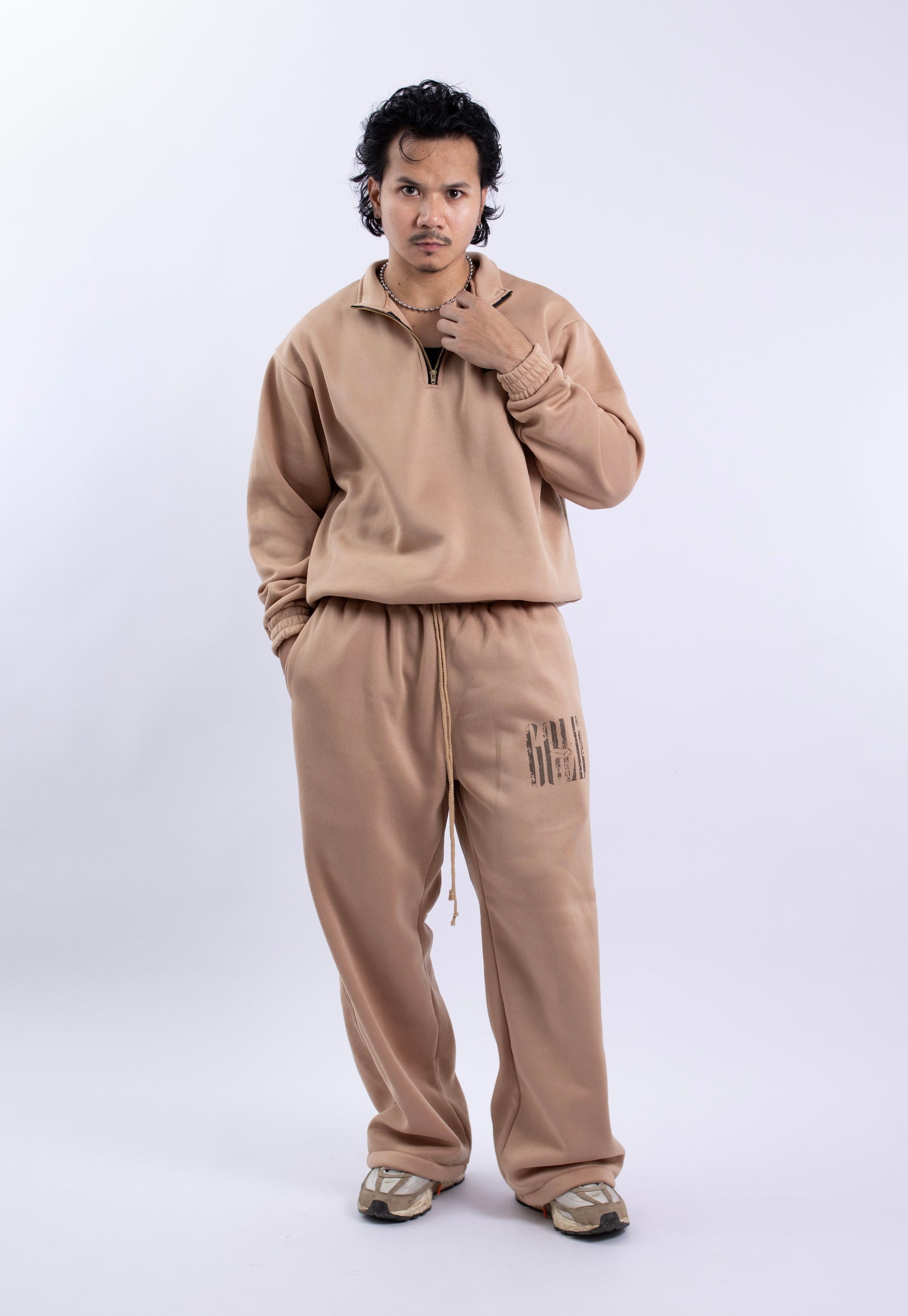 Half zipper High Collar Sweatshirt Longsleeve Sweater on KHAKI