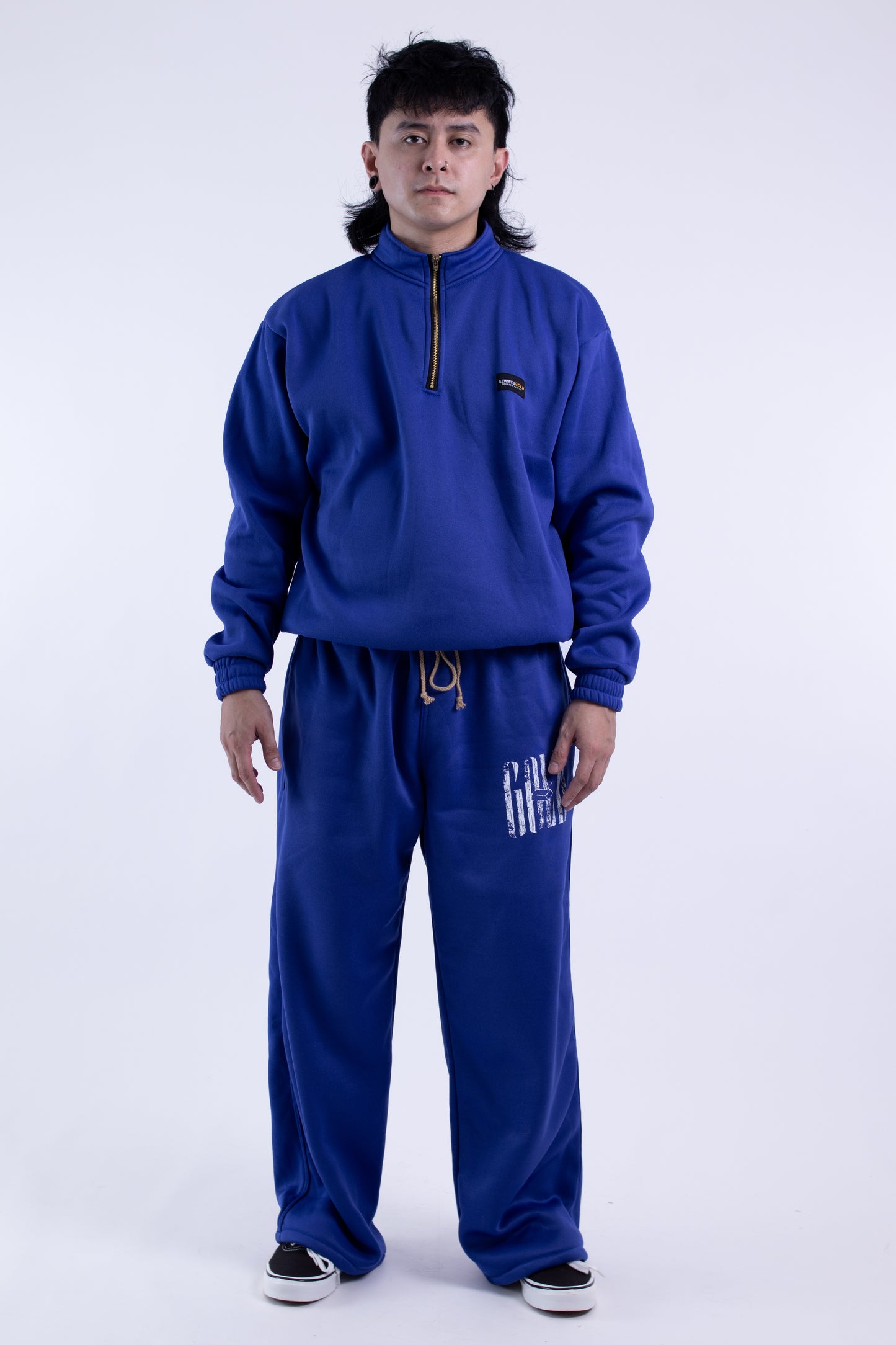 Half zipper High Collar Sweatshirt Longsleeve Sweater on ROYAL BLUE