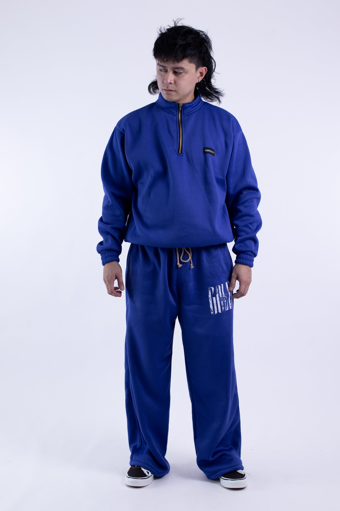 Half zipper High Collar Sweatshirt Longsleeve Sweater on ROYAL BLUE