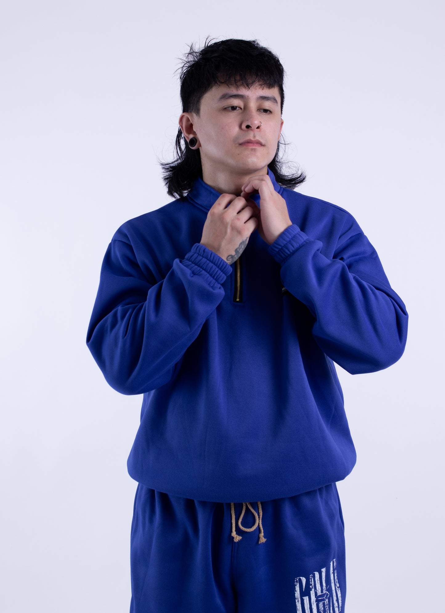 Half zipper High Collar Sweatshirt Longsleeve Sweater on ROYAL BLUE