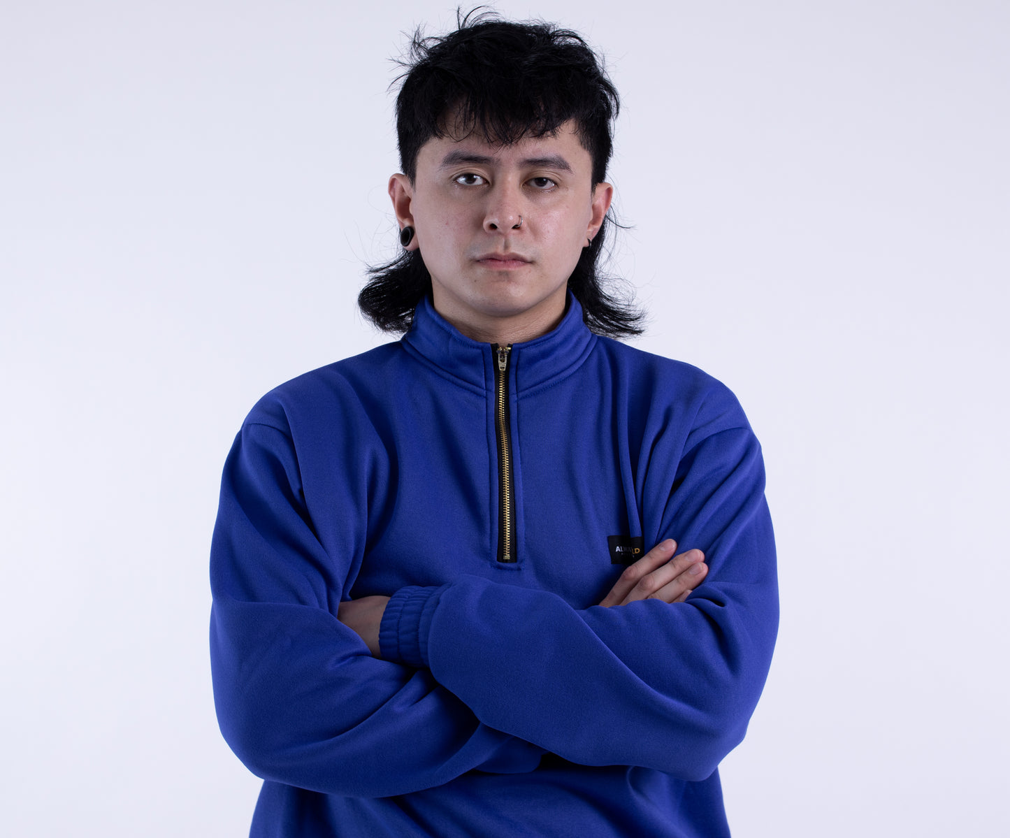 Half zipper High Collar Sweatshirt Longsleeve Sweater on ROYAL BLUE
