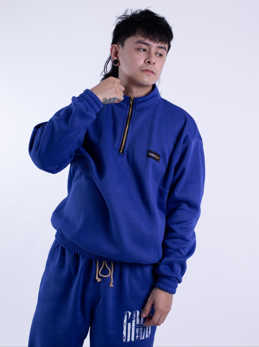 Half zipper High Collar Sweatshirt Longsleeve Sweater on ROYAL BLUE
