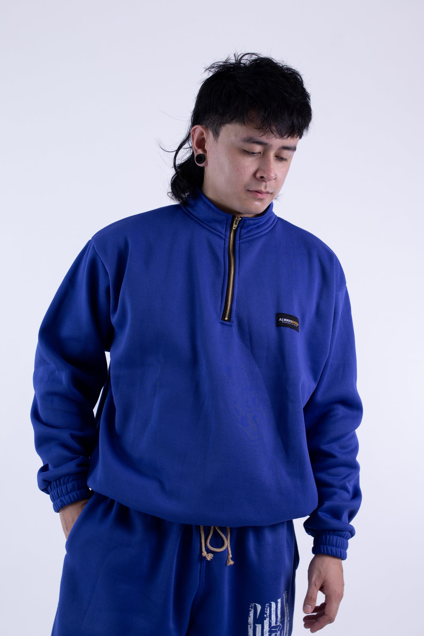Half zipper High Collar Sweatshirt Longsleeve Sweater on ROYAL BLUE