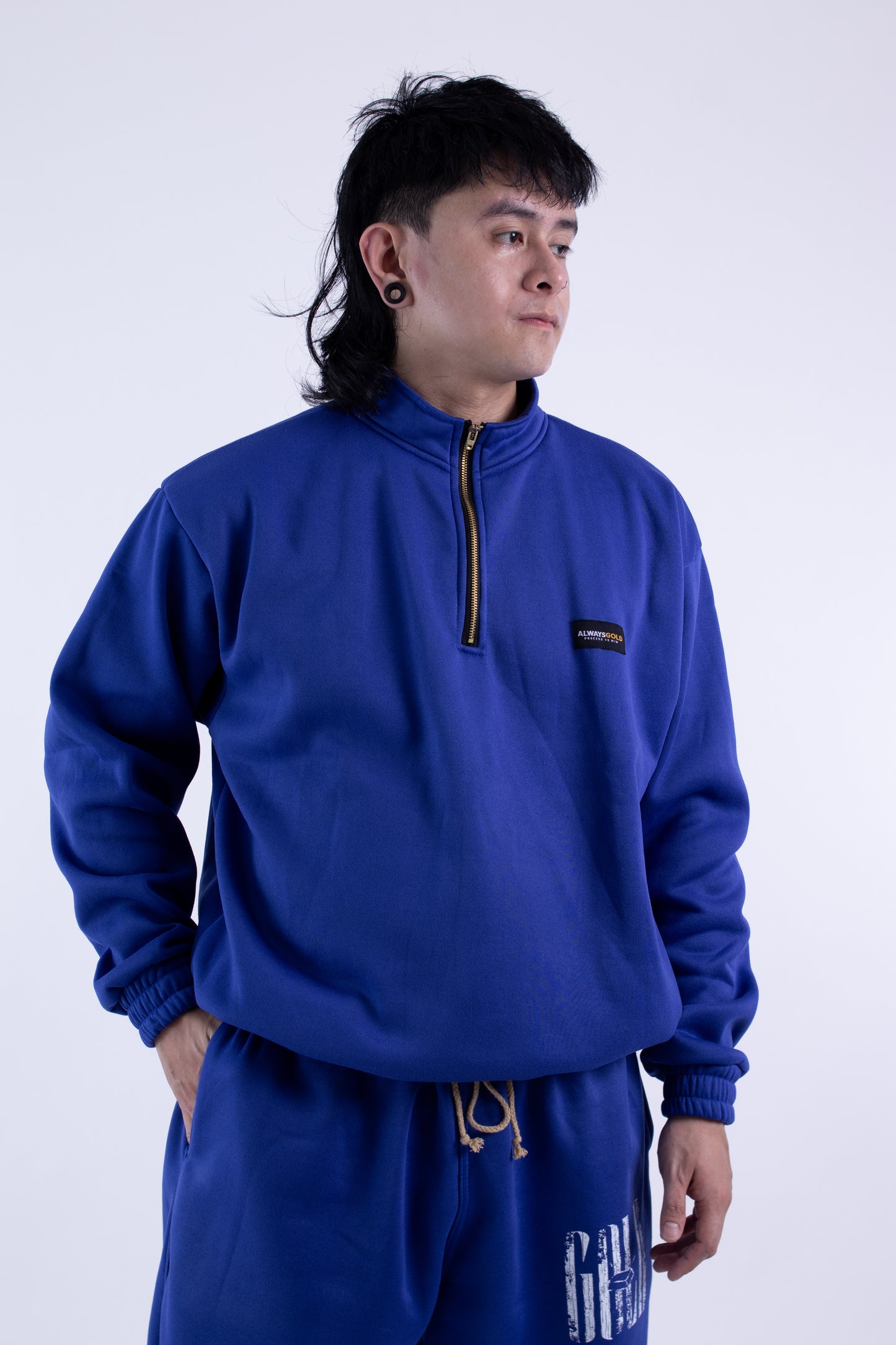 Half zipper High Collar Sweatshirt Longsleeve Sweater on ROYAL BLUE