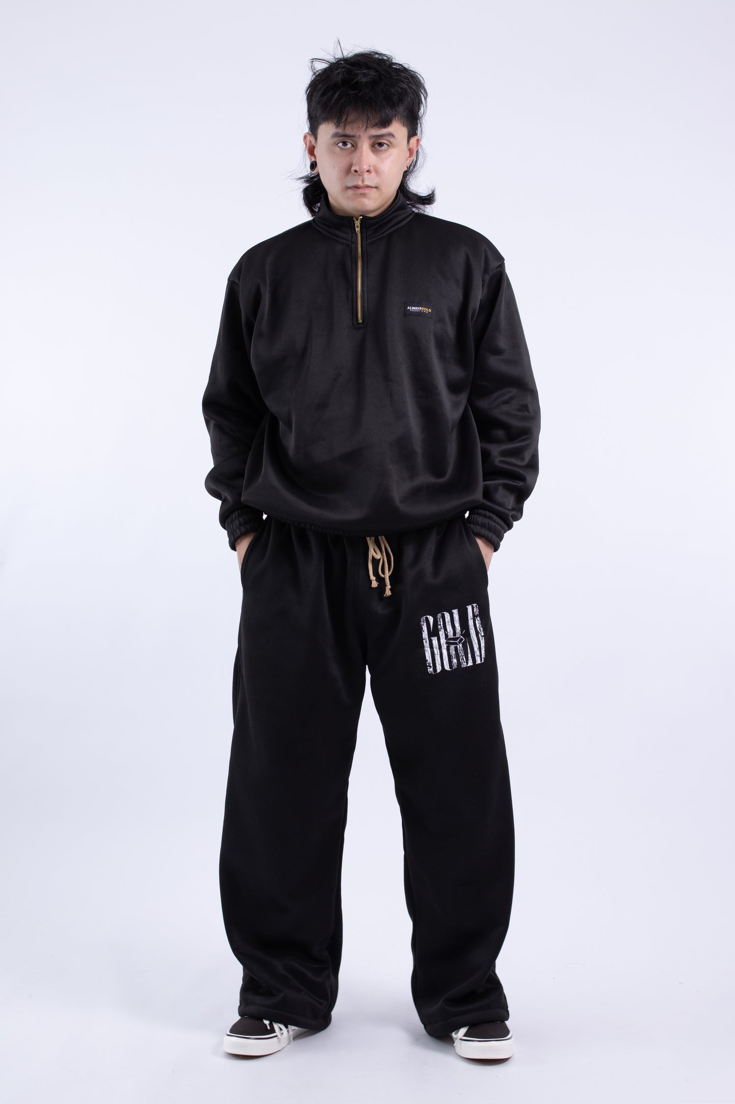 Half zipper High Collar Sweatshirt Longsleeve Sweater on BLACK
