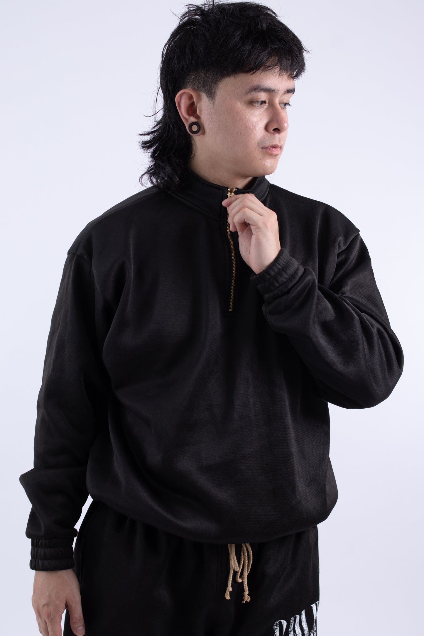 Half zipper High Collar Sweatshirt Longsleeve Sweater on BLACK