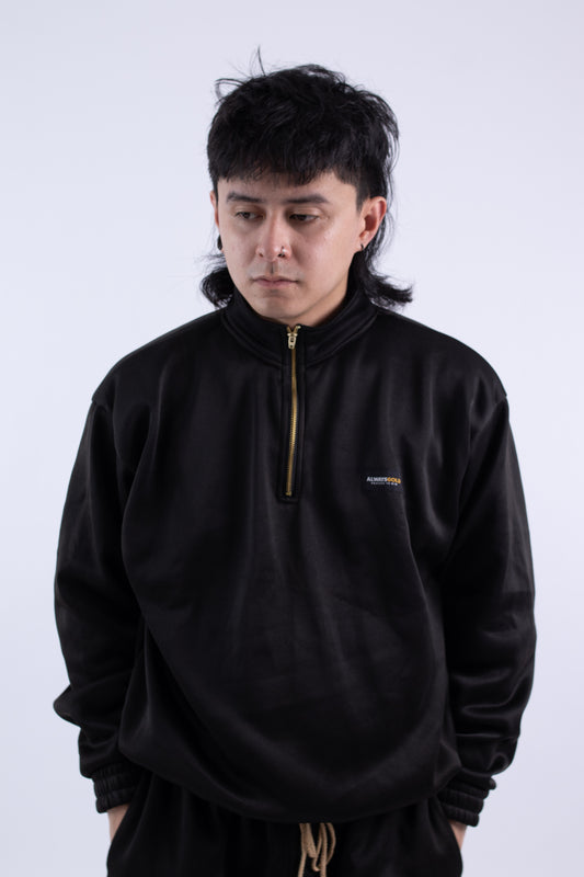Half zipper High Collar Sweatshirt Longsleeve Sweater on BLACK