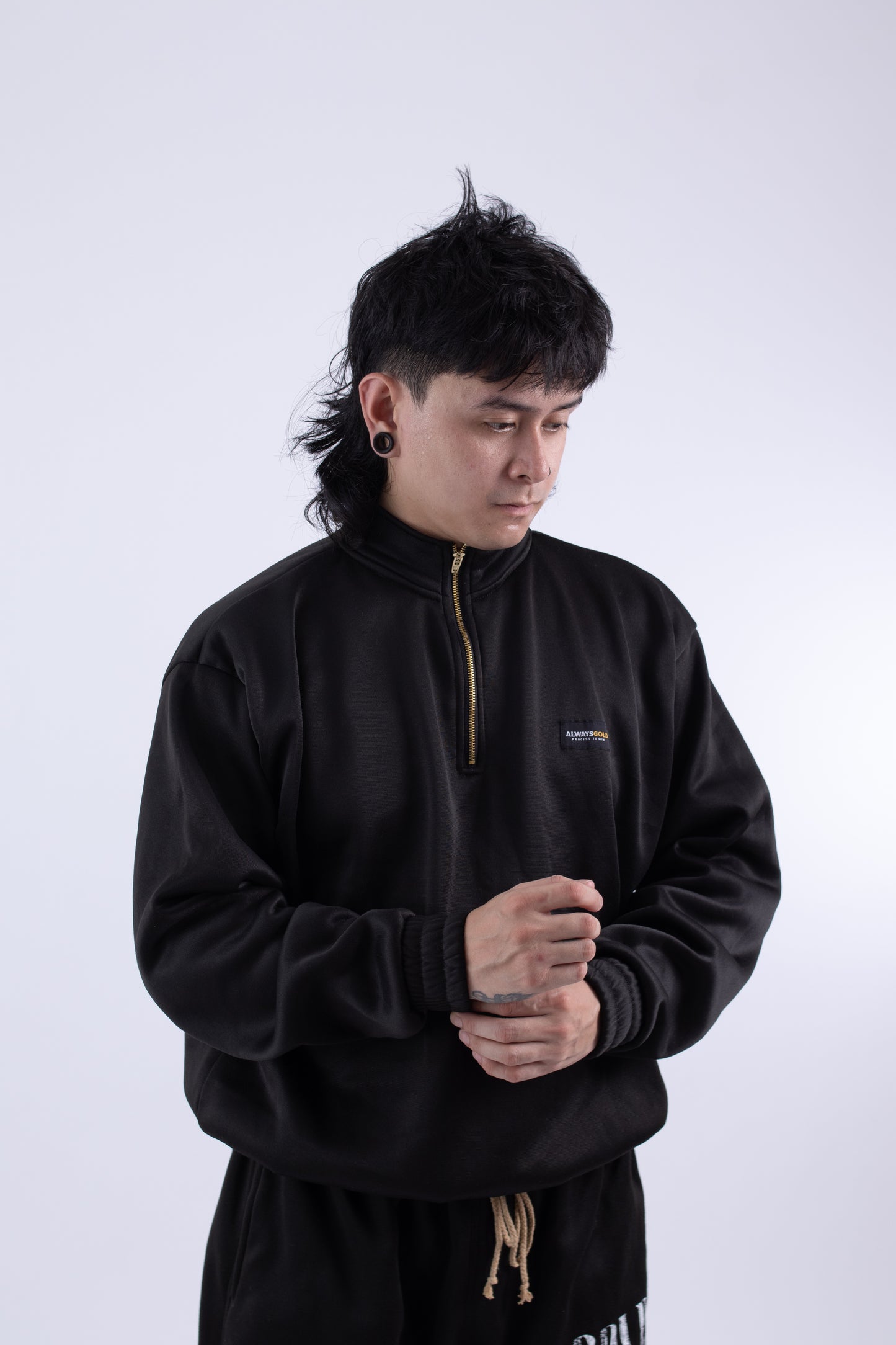 Half zipper High Collar Sweatshirt Longsleeve Sweater on BLACK