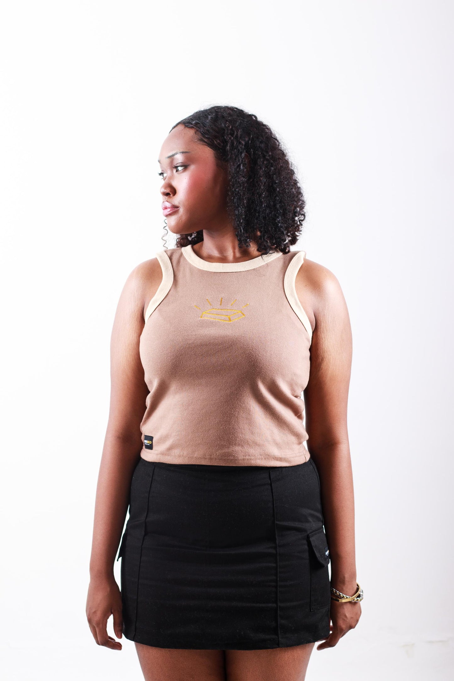 2 TONEDGOLD EMBRO RACER TOP IN BROWN