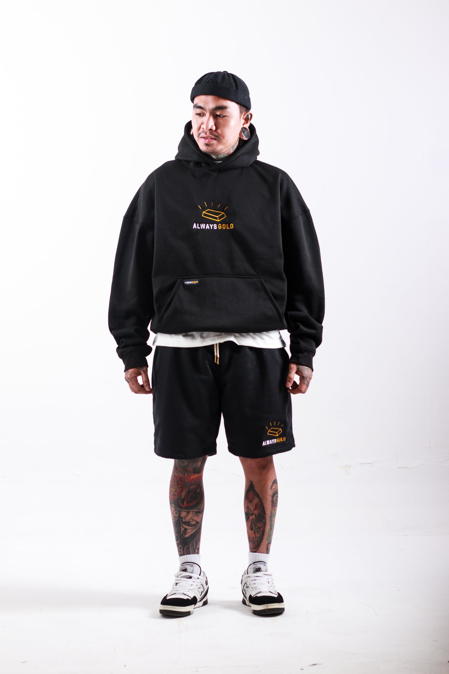 GOLD EMBRO HOODIE IN BLACK