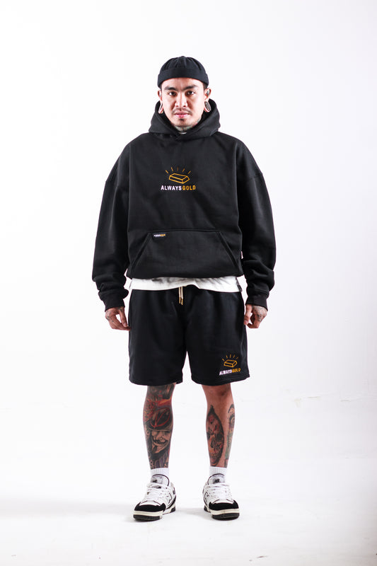 GOLD EMBRO HOODIE IN BLACK