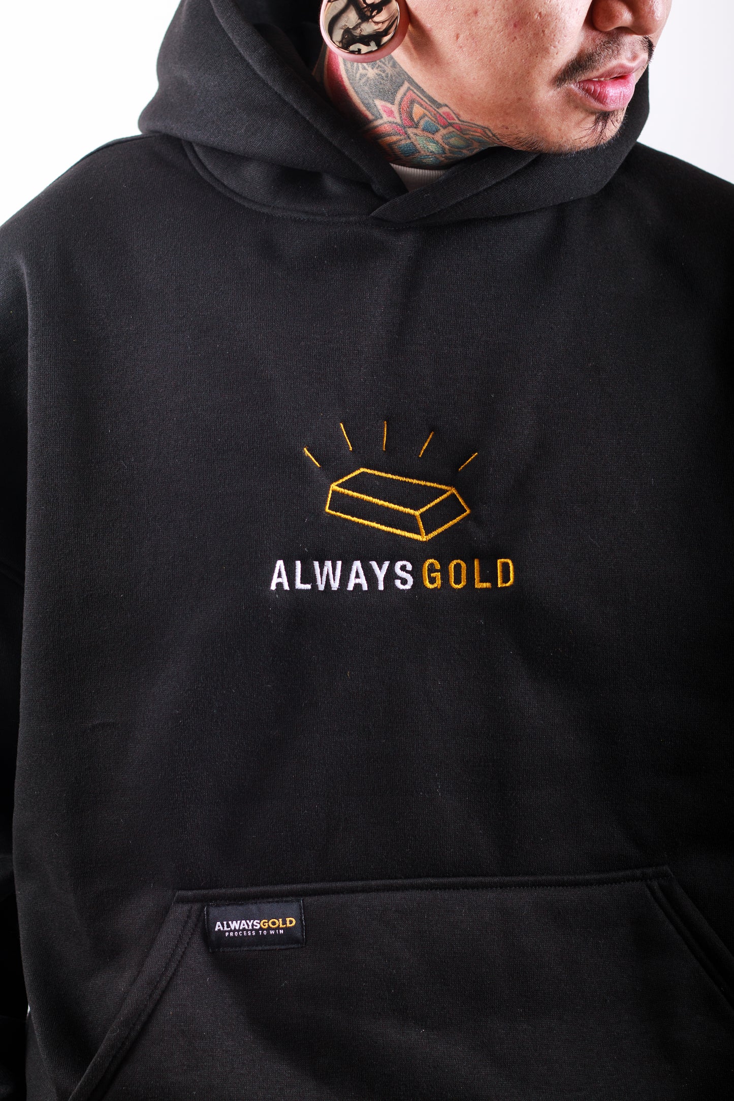 GOLD EMBRO HOODIE IN BLACK