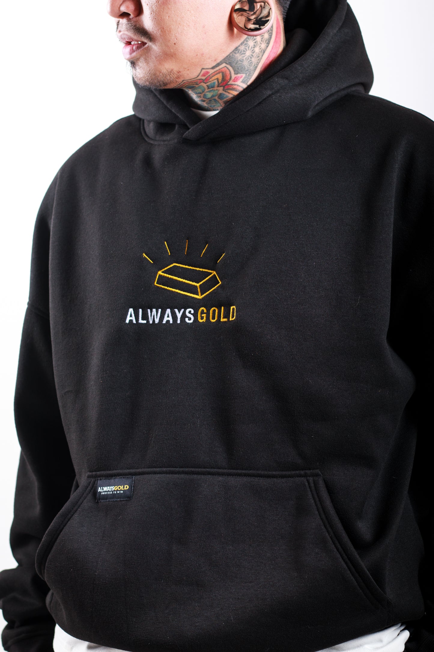 GOLD EMBRO HOODIE IN BLACK